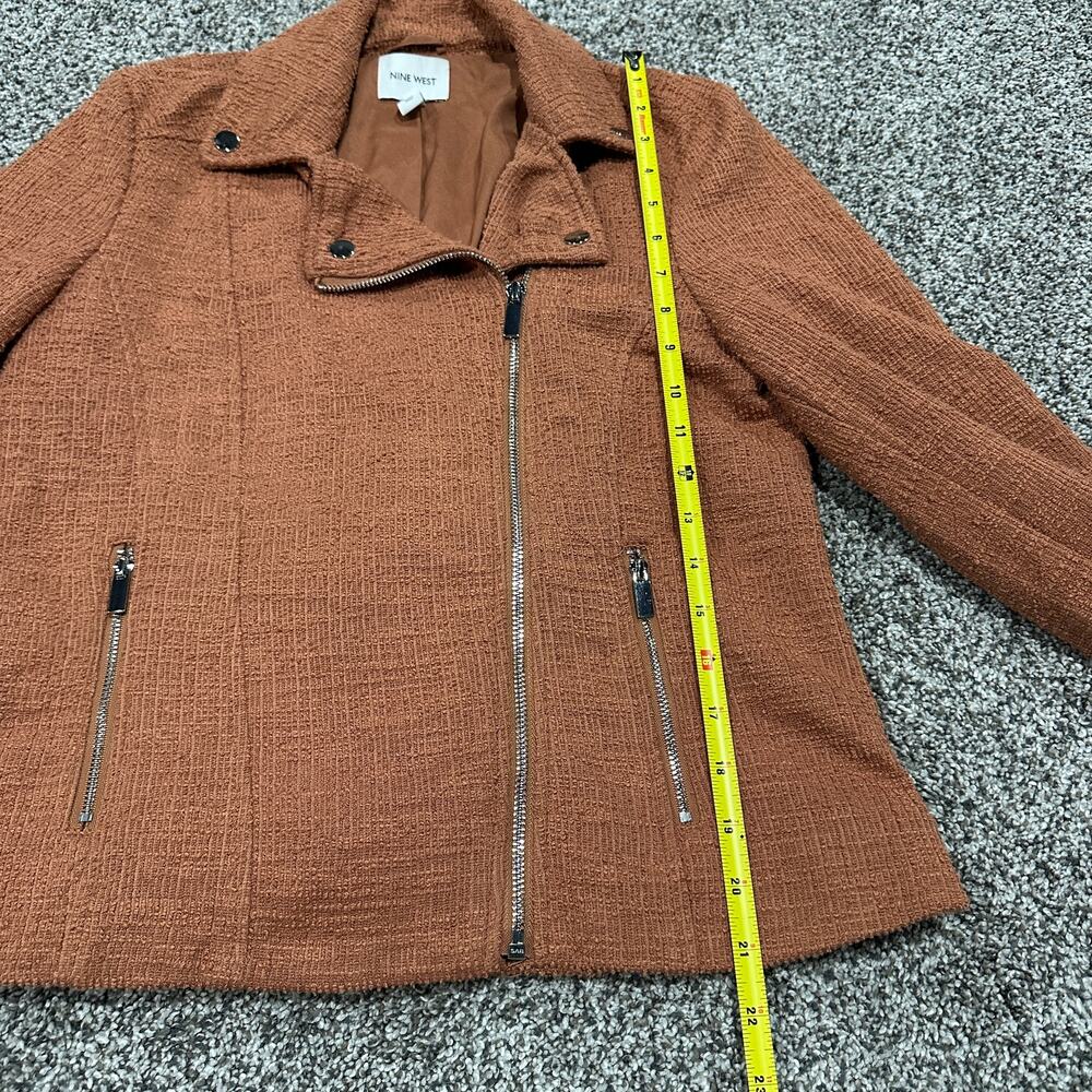 Nine West Women's Mocha Textured Knit Asymmetrical Zip Pockets Moto Jacket Small - Picture 10 of 10
